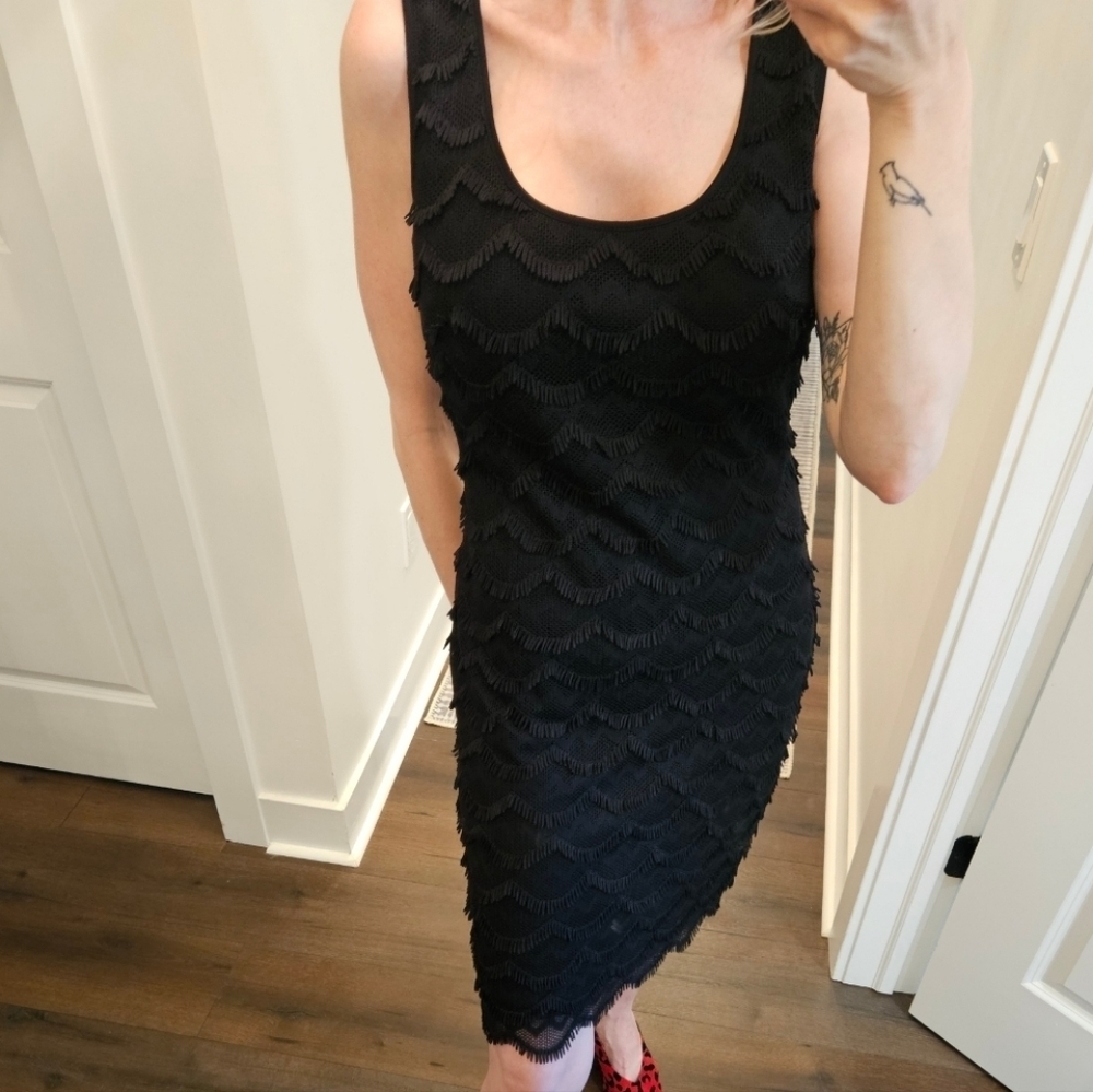 Guess Lace Fringe Black Bodycon Dress - Size 6